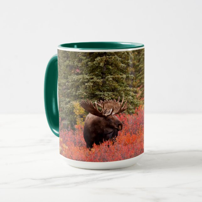 Bull Moose Standing In Red Dwarf Birch Mug (Front Left)