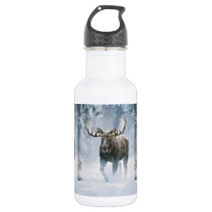 Bull Moose Walking Through Boreal Snow 532 Ml Water Bottle