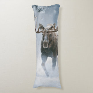 Bull Moose Walking Through Boreal Snow Body Cushion