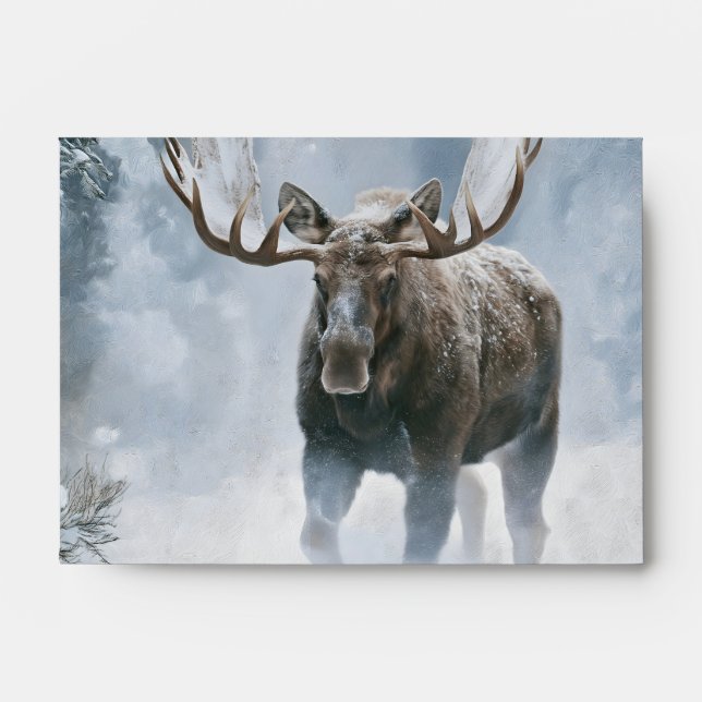 Bull Moose Walking Through Boreal Snow Envelope (Front)