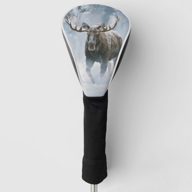 Bull Moose Walking Through Boreal Snow Golf Head Cover (Front)