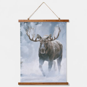 Bull Moose Walking Through Boreal Snow Hanging Tapestry