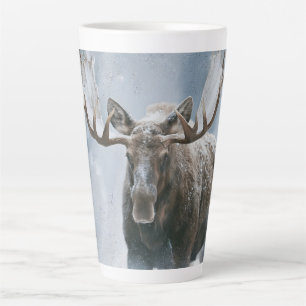 Bull Moose Walking Through Boreal Snow Latte Mug