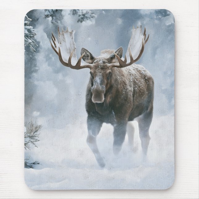 Bull Moose Walking Through Boreal Snow Mouse Mat (Front)