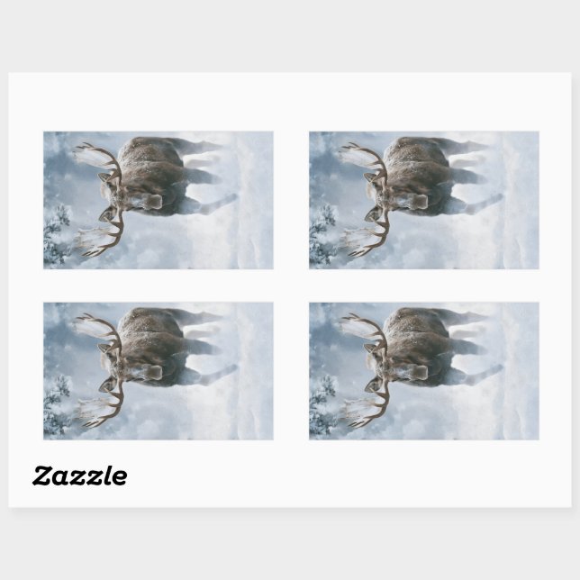 Bull Moose Walking Through Boreal Snow Rectangular Sticker (Sheet)
