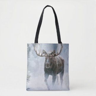 Bull Moose Walking Through Boreal Snow Tote Bag