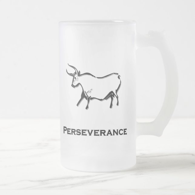 Bull Perseverance Black Frosted Glass Beer Mug (Right)