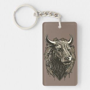 Bull Portrait Postcard Key Ring
