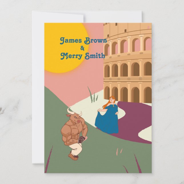 Bull Princess Ancient Roman Sun Wedding Invitation (Front)