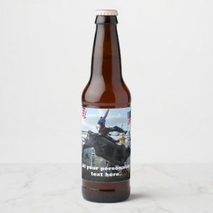 Bull Rider and Bucking Bull Rodeo Beer Bottle Label