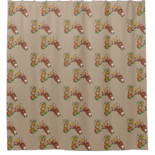 Bull Rider and Rodeo Clown Cartoon Shower Curtain