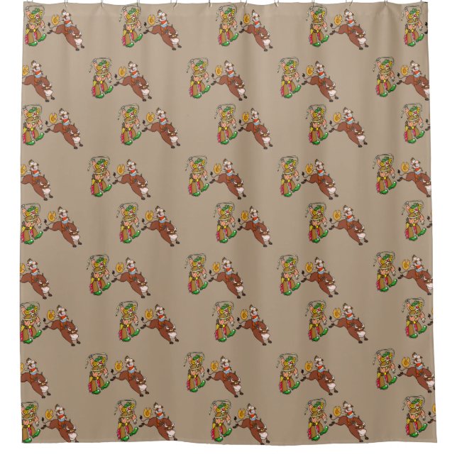 Bull Rider and Rodeo Clown Cartoon Shower Curtain (Front)