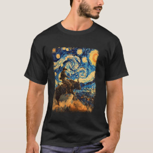 Bull Rider Bull Riding Cowboy Starry Night Paintin T-Shirt