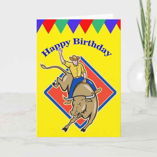 Bull Rider Cowboy Birthday Card (Front)