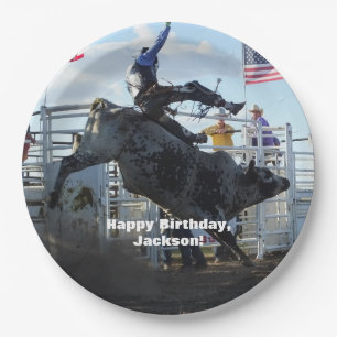 Bull Rider on Bucking Bull Rodeo Paper Plate