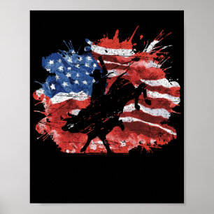 Bull Rider Patriotic American Flag for Cowboys Poster