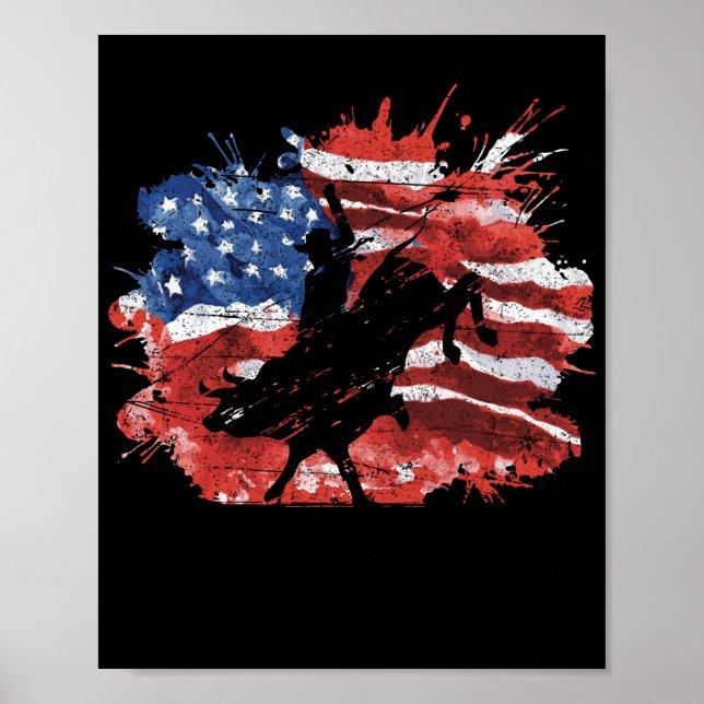 Bull Rider Patriotic American Flag for Cowboys Poster (Front)