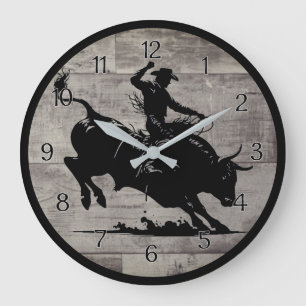 Bull Rider Rodeo Rustic Round Large Clock