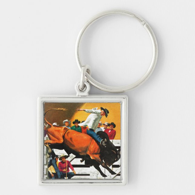 Bull Riding by Fred Ludekens Key Ring (Front)