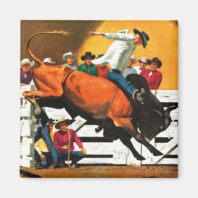 Bull Riding by Fred Ludekens Magnet (Front)