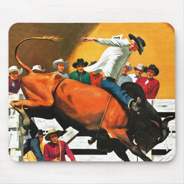 Bull Riding by Fred Ludekens Mouse Mat (Front)