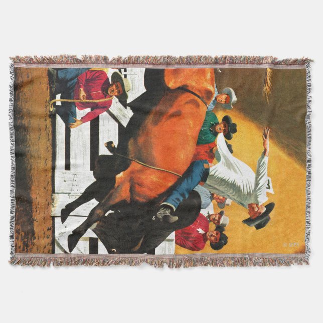 Bull Riding by Fred Ludekens Throw Blanket (Front)