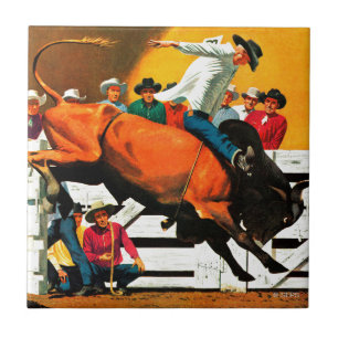 Bull Riding by Fred Ludekens Tile