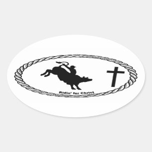 Bull Riding Cross Euro Style Oval Sticker