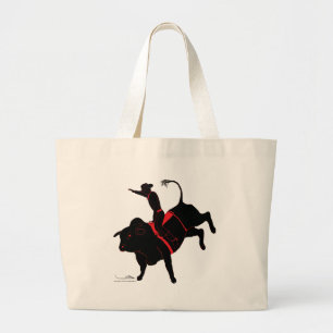 bull riding large tote bag