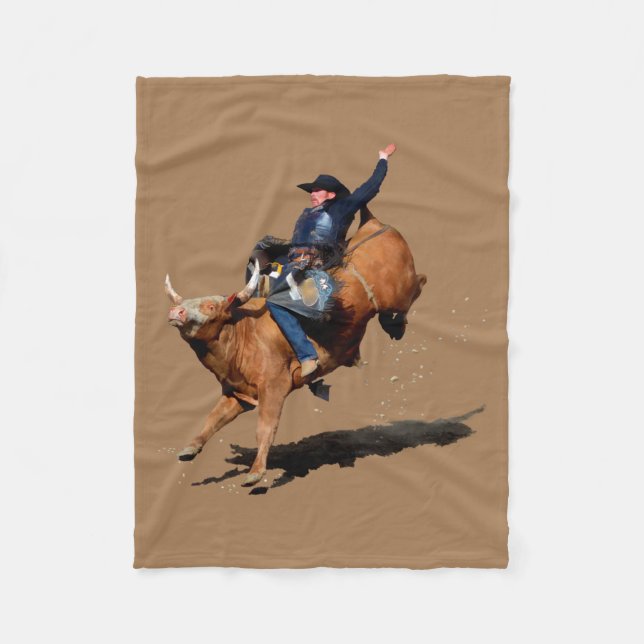 Bull Riding Rodeo Art Fleece Blanket (Front)
