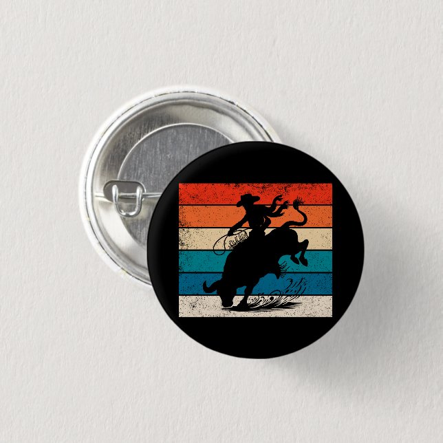 Bull Riding Rodeo Bull Riders Western Ranch Retro 3 Cm Round Badge (Front & Back)
