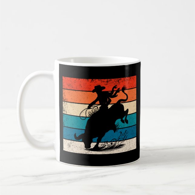 Bull Riding Rodeo Bull Riders Western Ranch Retro Coffee Mug (Left)