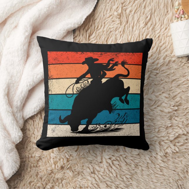 Bull Riding Rodeo Bull Riders Western Ranch Retro Cushion (Blanket)