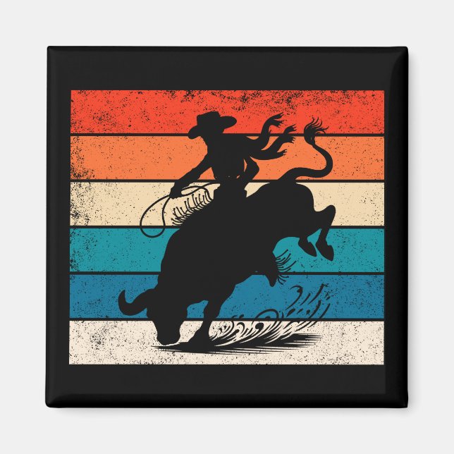 Bull Riding Rodeo Bull Riders Western Ranch Retro Magnet (Front)