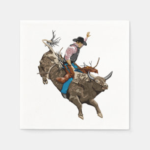 Bull riding rodeo cowboy napkin