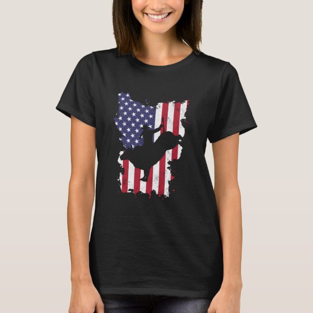 Bull Riding Rodeo Cowboy USA Flag 4th Of July US A T-Shirt (Front)