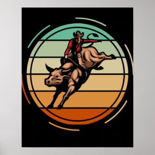 Bull Riding Rodeo Rider Cowboy Western Vintage Poster