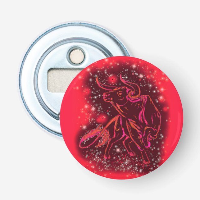 Bull Running At Red Starry Night Bottle Opener (Front)