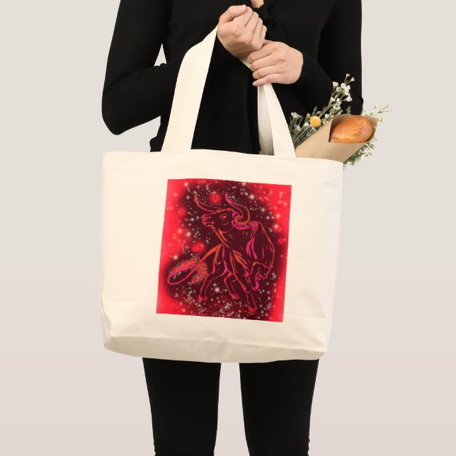 Bull Running At Red Starry Night Tote Bag (Front (Product))