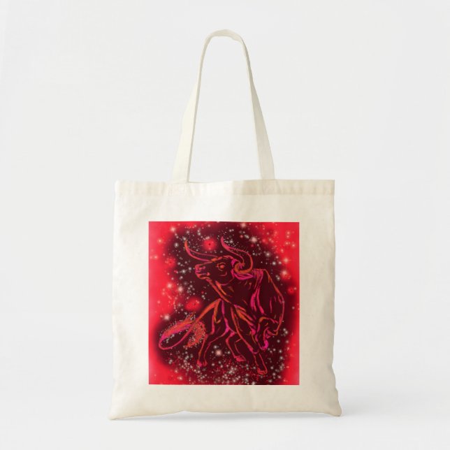 Bull Running At Starry Night Red Tote Bag (Front)