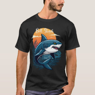 Bull Shark in the Ocean with Sunset with White Fon T-Shirt