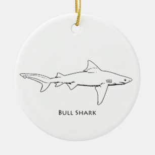 Bull Shark (line art) Ceramic Tree Decoration