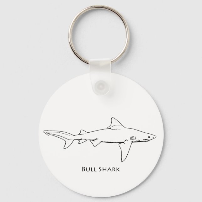 Bull Shark (line art) Key Ring (Front)