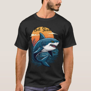 Bull Shark with Sunset in the Ocean Black Font T-Shirt