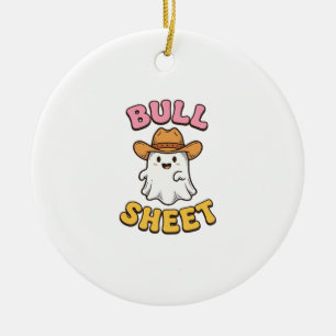 Bull Sheet Cute Ghost Cowboy Vintage Funny T-Shirt Ceramic Tree Decoration