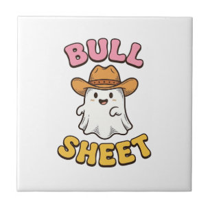 Bull Sheet Cute Ghost Cowboy Vintage Funny T-Shirt Tile