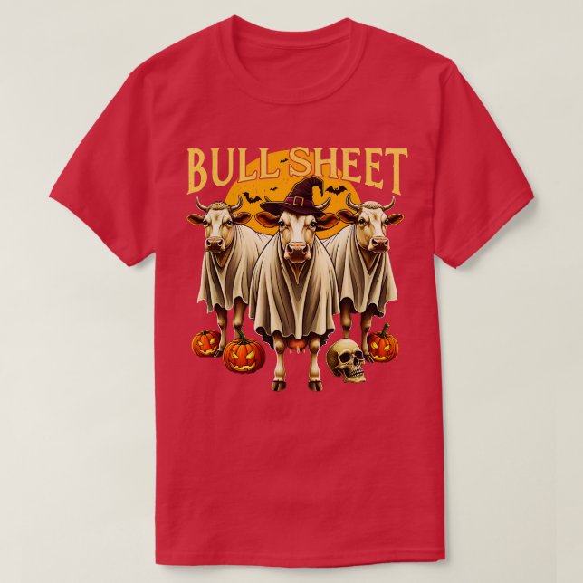 Bull Sheet Funny Cow Halloween Ghost T-Shirt (Design Front)