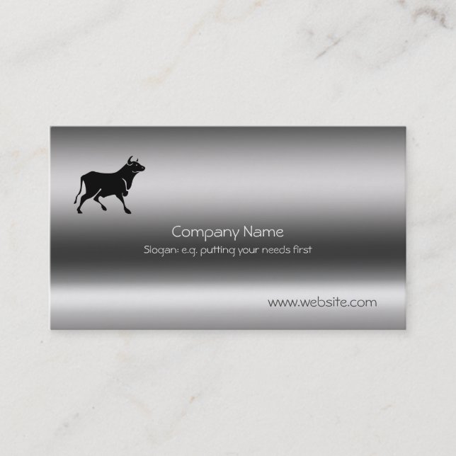 Bull Silhouette Metallic-look Business Card (Front)