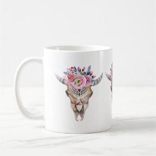 Bull Skull And Colourful Roses And Buds Coffee Mug