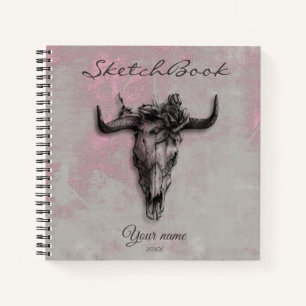 Bull Skull and Rose Your Name Sketchbook Notebook